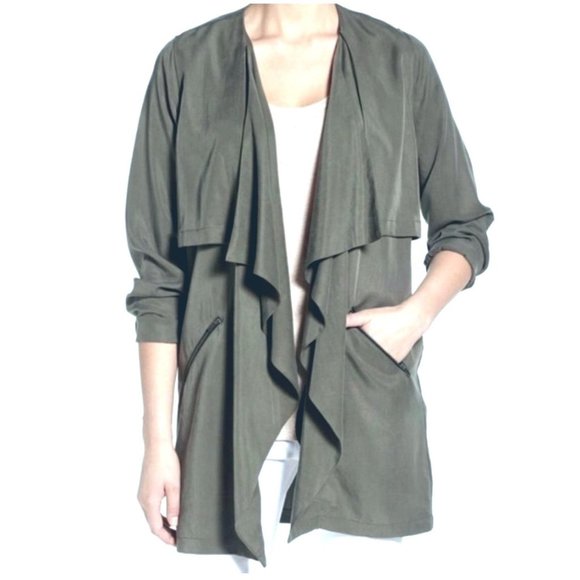 Trouve Jackets & Blazers - Trouve' Olive Green Tencel Waterfall Open Front Jacket Size Small